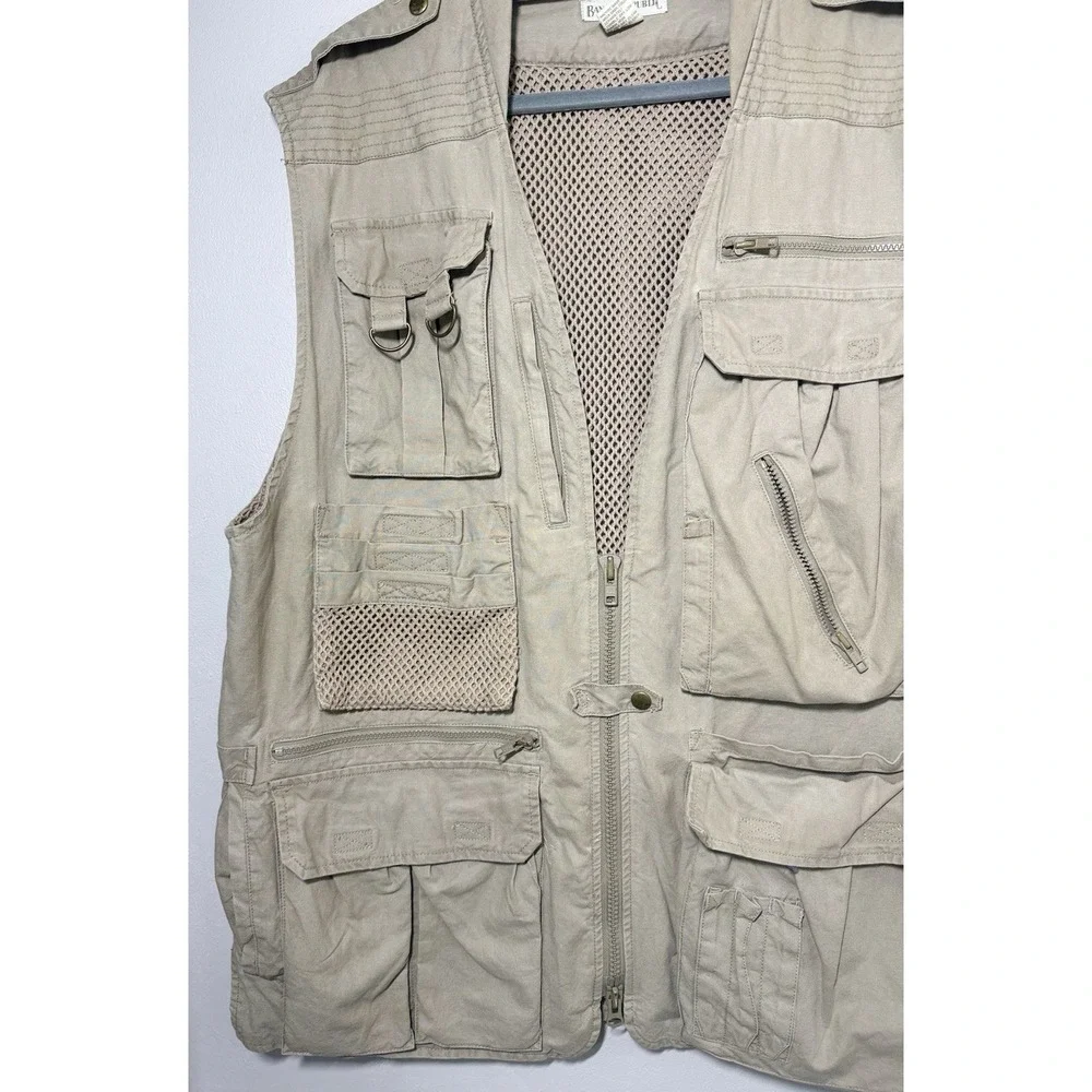 Vintage Banana Republic Safari Vest XL Khaki Fishing Hunting Multi Pocket Mesh
